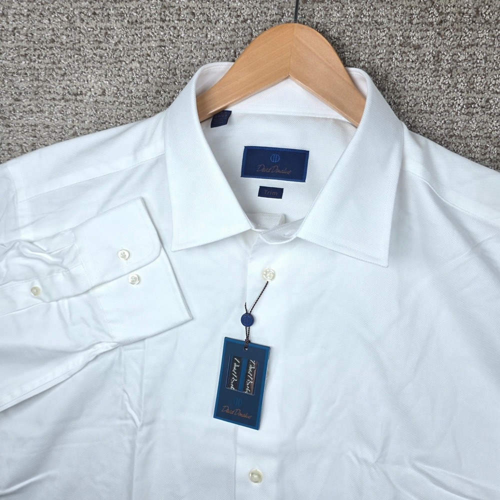 David Donahue Mens White Trim Fit Dress Shirt 18.5 x 34/35 NWT New